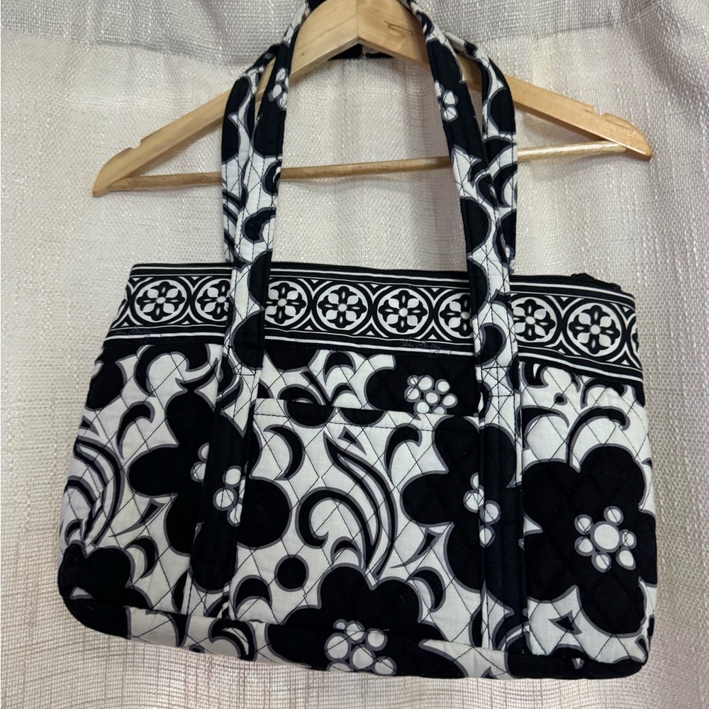 Vera Bradley Black & White Floral Quilted Tote